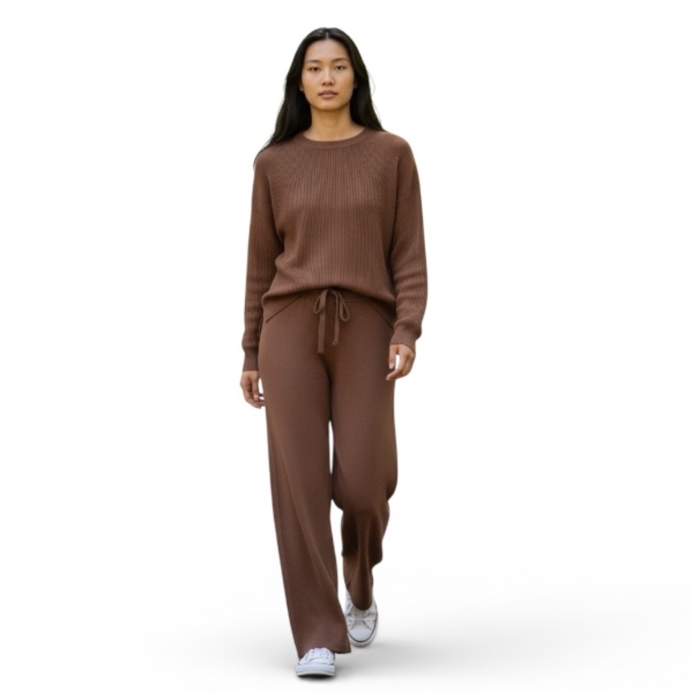 Ekouaer Knit Pant Set for Women Long Sleeve Pullover Sweater Top Wide Leg Pants